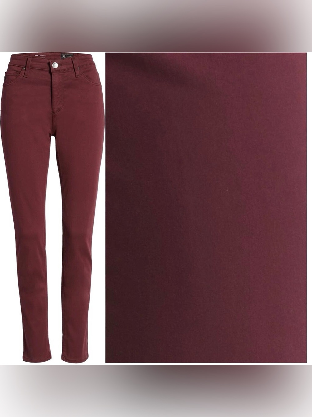 AG Adriano Goldschmied Prima Cigarette Jeans 29 Burgundy Wine Skinny Stretch